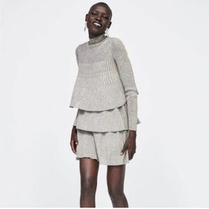 NWT Zara knit ruffles metallic thred. Silver dress. Size S. Never worn